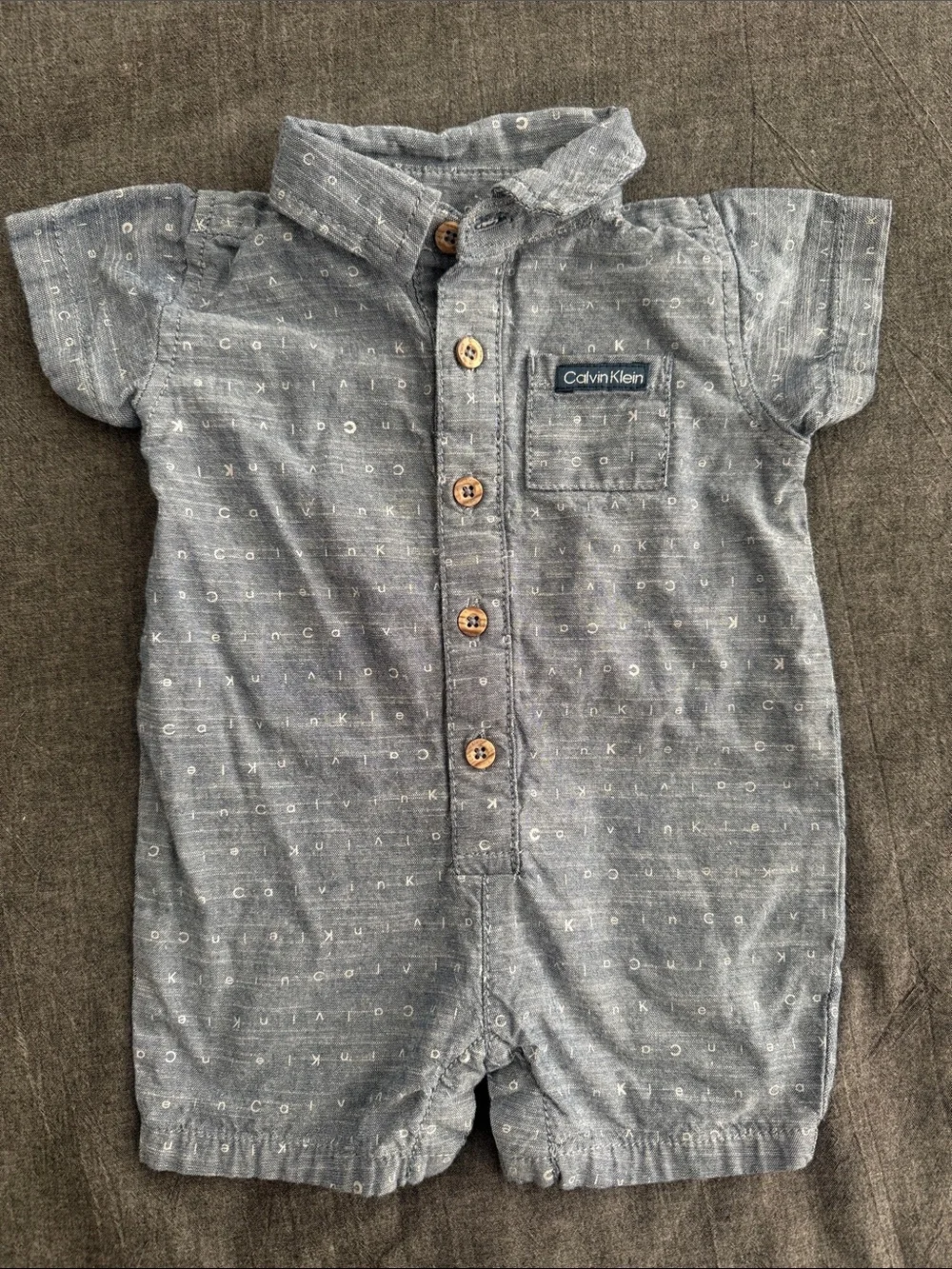 Calvin Klein Chambray Short Sleeve Baby Romper